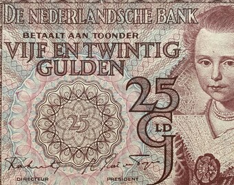 Nota de 25 florins holandeses de 1943 P-60 F - Colecionável | Florim holandês da Segunda Guerra Mundial | Cédula autêntica de época