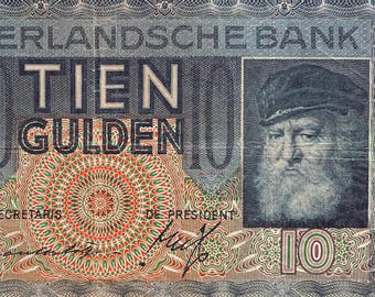 Netherlands 10 Gulden 1938 P-49 VF Collectible Banknote | Rare Pre-WWII Dutch Guilder | Authentic Vintage Paper Money