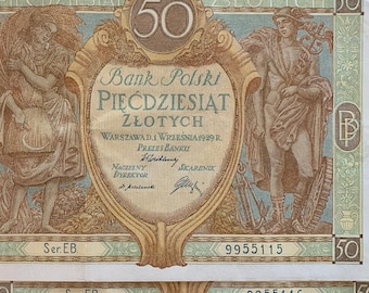 Poland 50 Zlotych 1929 P-71 VF consecutive banknote pair
