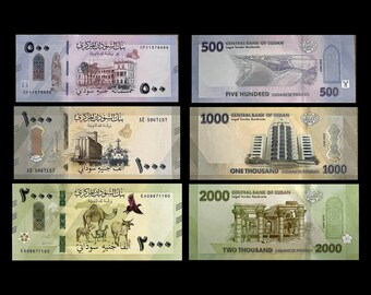 Sudan 500 1000 2000 Pounds UNC Collectible Banknote Bundle | Wartime Issue Set