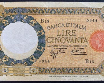 Italy 50 Lire 1933 P-54a F Lupetta Capitoline Wolf Kingdom of Italy Vintage Paper Money