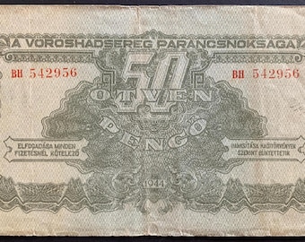 Hungary Russian Army Occupation 50 Pengő 1944 P-M7 F Collectible Banknote | Rare WWII Military Issue | Authentic Hungarian Currency