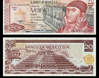 Mexico 20 Pesos 1973 P-64b VF Collectible Banknote | Jose Maria Morelos Vintage Paper Money