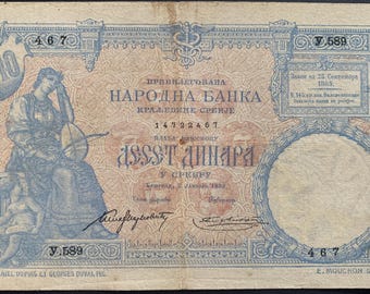 Serbia 10 Francs/Dinara Silver Certificate 1893 P-10 F banknote