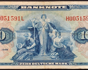 Germany 10 Deutsche Mark 1948 P-5a VF collectible banknote