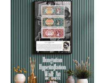 Authentic Hungarian Hyperinflation Framed Wall Art (1945–46) – Original Pengő, Milpengő & B.-Pengő Banknotes | WWII History Decor