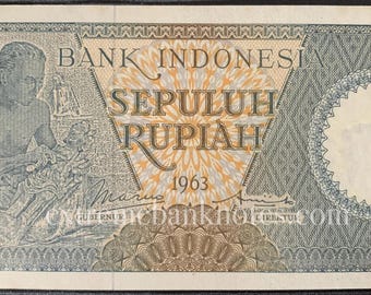 Indonesia 10 Rupiah 1963 P-89 UNC Collectible Banknote | Authentic Vintage Indonesian Currency | World Paper Money