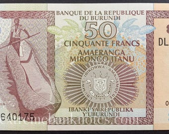 Billete de colección de 50 francos de Burundi, 2007, P-36g UNC / Moneda auténtica de fauna africana
