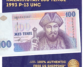 Nota de 100 Tengé do Cazaquistão, com a efígie do Khan Líder | Cazaquistão 1993 P-13 UNC | Moeda rara e antiga da Ásia Central