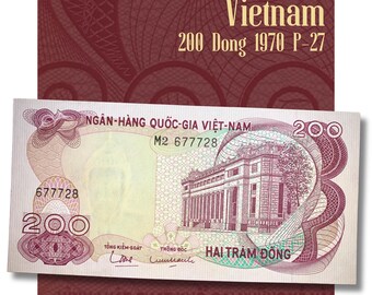 Vietnam 200 Dong 1970 P-27 Banknote AUNC | South Vietnam Agricultural Scene & Peace Lily | Premium Asia Collectible World Currency
