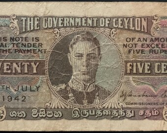 Banconota da collezione Ceylon 25 centesimi 1942 P-44a F