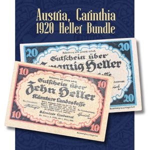 Austria Carinthia 1920 Heller Banknote Set | 10 & 20 Heller Notgeld Bundle | Historic Austrian Emergency Money VF