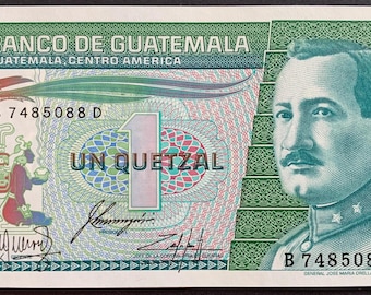 Guatemala 1 Quetzal 1985 P-66 UNC General Orellana Resplendent Quetzal Bird Vintage Paper Money
