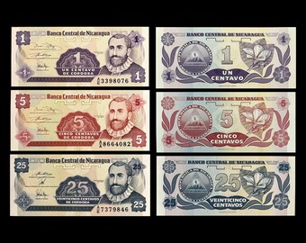 Nicaragua 1 5 25 Centavos 1991 UNC Collectible Banknote Bundle | Fractional Currency Set
