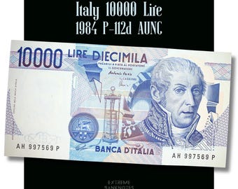 Italy 10000 Lire 1984 P-112d AUNC Alessandro Volta Physics Telecom AUNC Vintage Italian Paper Money Collectible Banknote