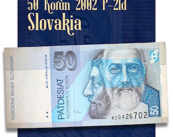 Slovakia 50 Korun Banknote 2002 P-21d VF Condition | Saints Cyril and Methodius Slovakian Paper Money | ExtremeBanknotes Numismatics