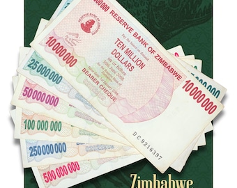 Zimbabwe 2008 Hyperinflation Bearer Cheque Collection - Complete 10 Million to 500 Million Dollar Banknote Bundle (P-55 to P-60)
