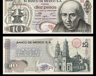 Mexico 10 Pesos 1974 P-63g aUNC Collectible Banknote | Miguel Hidalgo Vintage Paper Money