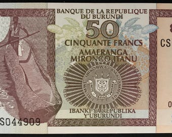 Billete de colección de 50 francos de Burundi, 2003, P-36d, sin circular / Moneda auténtica de fauna africana