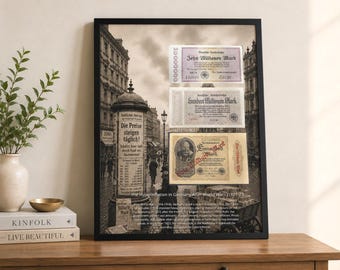 The Weimar Collapse | Authentic German Hyperinflation Banknotes Framed Wall Art – 1923 Million & Billion Mark Currency Display