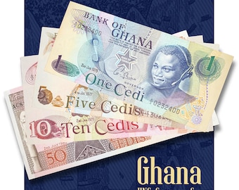 Fascio di banconote di Cedi del Ghana UNC / Set di valuta africana vintage 1976-1980 / Rare banconote da collezione della storia del Ghana