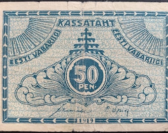 Estonia 50 Penni 1919 P-42 F First Republic Independence Treasury Note Early Baltic Paper Money Collectible Antique Numismatic Specimen