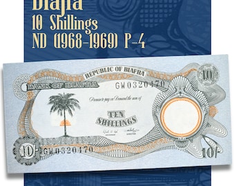 Biafra 10 Shillings Banknote 1968 | Pick 4 UNC | Republic of Biafra Palm Tree Paper Money | Rare African History Collectible Banknote
