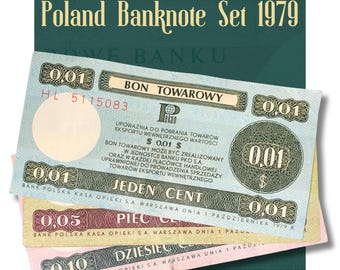 Poland 1979 Banknote Bundle 1 5 10 Cents P-FX34 P-FX36 P-FX37 PeKaO Bon Towarowy, Rare Polish Communist Era Currency Vintage Numismatic Lot