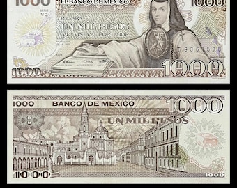 Mexico 1000 Pesos 1985 P-85 aUNC Collectible Banknote | Sor Juana Ines Vintage Paper Money