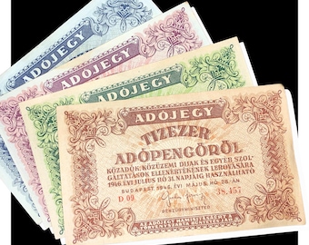 Adópengő F-VF Bundle | Hungarian 1946 Hyperinflation Banknote | Post World War II Currency | Vintage Paper Money Collection