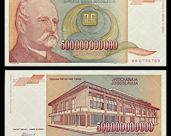 Yugoslavia 500,000,000,000 Dinara 1993 P-137 aUNC Collectible Banknote | 500 Billion Hyperinflation Money