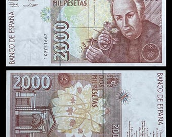 Spain 2000 Pesetas 1992 P-164 VF Collectible Banknote | Jose Celestino Mutis Pre-Euro Paper Money