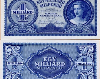 Billete coleccionable de hiperinflación de la Segunda Guerra Mundial de 1946, Hungría, 1.000 millones de mil millones de mil pengő P-131