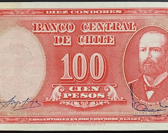 Chile 10 Centesimos ND (1963) P-127 UNC (overprint on 100 Pesos) Rare South American Paper Money