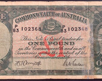Australia 1 Pound ND (1941–1948) P-26b VG Collectible Banknote | Rare King George vi WWII Currency | Authentic Vintage Paper Money