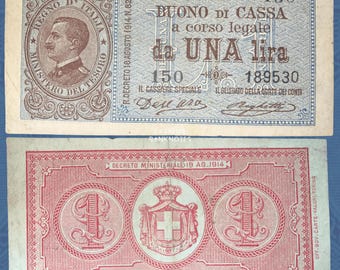 Italy 1 Lira 1914 P-36 VF Collectible Banknote | Rare Kingdom of Italy WWI Currency | Authentic Vintage Paper Money