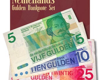 Netherlands Banknote Bundle 5 10 25 Gulden P-95 P-91 P-92 Frans Hals Vondel, Rare Dutch Vintage Currency, F-VF Premium Numismatic Lot