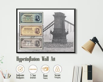 Millones a quintillones – Arte mural sobre la hiperinflación húngara 46 – Decoración enmarcada sobre la historia económica – Regalo artesanal: billetes auténticos