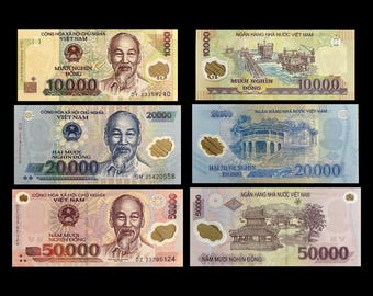 Vietnam 10000 20000 50000 Dong Polymer UNC Collectible Banknote Bundle | Ho Chi Minh Set