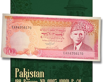 Pakistan 100 Rupees ND 1993-1999 P-41f Banknote AUNC | Quaid-e-Azam Muhammad Ali Jinnah | Premium Asia Collectible World Currency