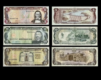Dominican Republic 5 10 20 Pesos Oro 1990 VF Collectible Banknote Bundle | Caribbean Paper Money Set