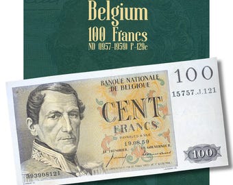 Belgium 100 Francs 1959 P-129c VF Vintage Belgian Banknote Featuring King Leopold I & Frère-Orban