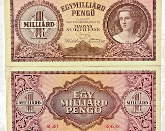 Billete de 1.000 millones de pengos de Hungría de 1946 (P-125), moneda hiperinflacionaria de la Segunda Guerra Mundial