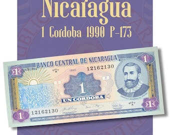 Nicaragua 1 Cordoba 1990 P-173 UNC Banknote | National Poet Rubén Darío Currency | Premium Americas Collectible World Paper Money
