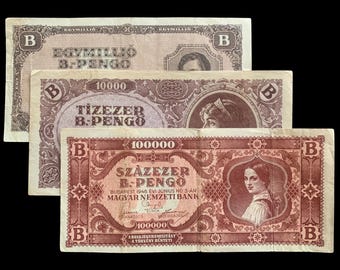Hungary B-Pengő Post WWII Hyperinflationary Collectible Banknote Bundle F-VF 1946