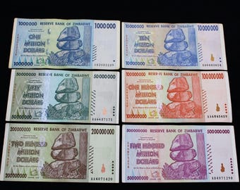 Zimbabwe 1 - 500 million Dollars 2015 Inflationary Banknote Set Collectible Currency Bundle VF-aUNC Very Fine to almost Uncirculated