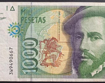 Spain 1000 Pesetas 1992 P-163 VF Hernán Cortés & Francisco Pizarro Spanish Currency Discovery of America Commemorative Paper Money