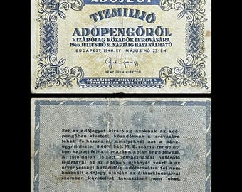 Hungary 10 Million Adopengo 1946 P-141 F Collectible Banknote | Hyperinflation Tax Note Paper Money