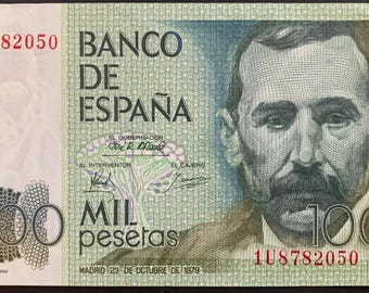 Spain 1000 Pesetas 1979 P-158 AUNC Benito Pérez Galdós Spanish Currency Rare Vintage European Paper Money