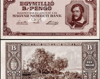 Hungary 1 Million B-Pengő, 1946 P-134 Collectible Post WWII Hyperinflationary Banknote
